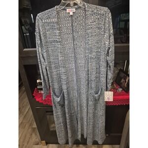 NWT LuLaRoe Sarah Cardigan Medium 10-12 Blue Gray Open Front Pockets Duster 165
